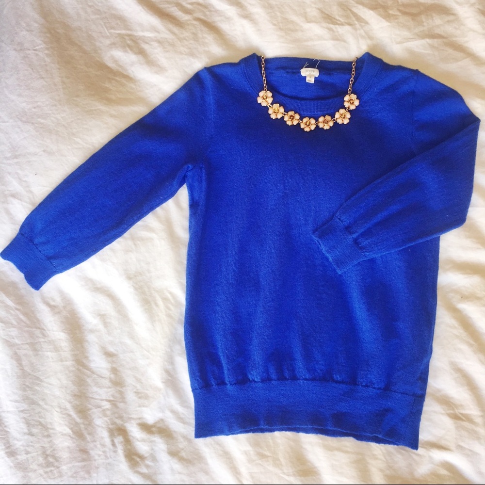 J Crew Blue “Tippi” Sweater Small 100% Merino Wool